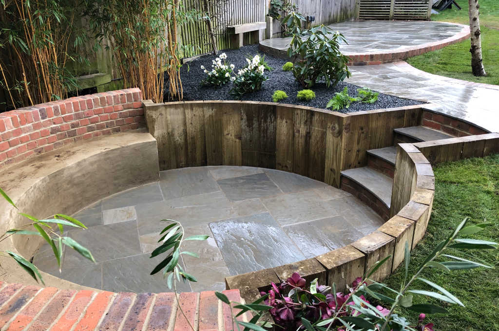 Sandstone Patio with Sunken Seating Area